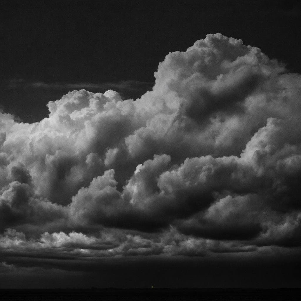 Layered cloud forms against a dark sky.